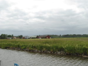 Grote boerderijen langs het kanaal